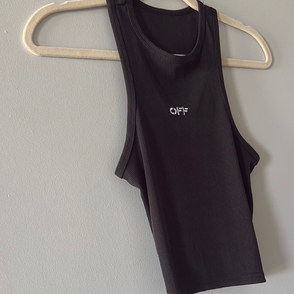 Off-White brand Black with white ‘OFF’ stitched racer back cropped tank top. - Picture 3 of 3